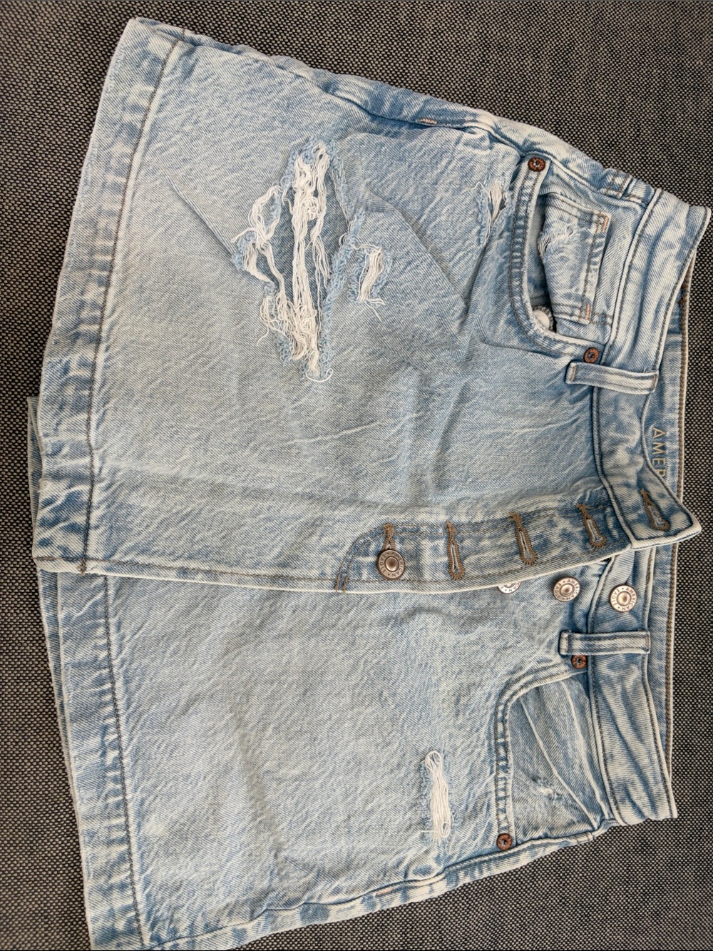 American Eagle Outfitters Light Blue Distressed Denim Skirt